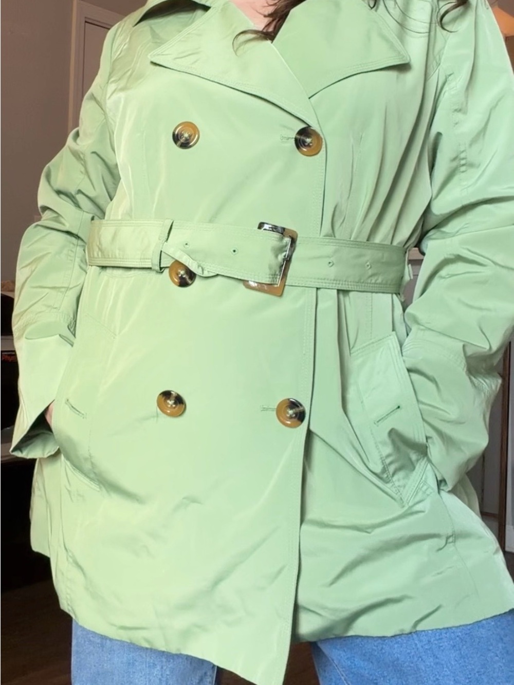 London Fog Green Belted Trench Coat XL - Picture 1 of 8